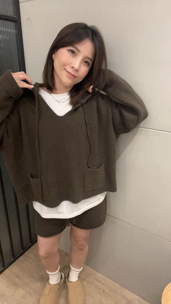 sp124.超Q連帽毛衣+短褲套裝/咖啡 