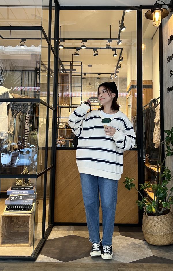 Dc108.室友共穿/清新v領寬條大學t! 