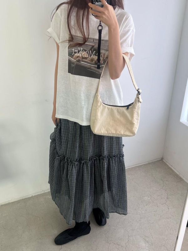 Mh326.清新線格層次混紡裙 