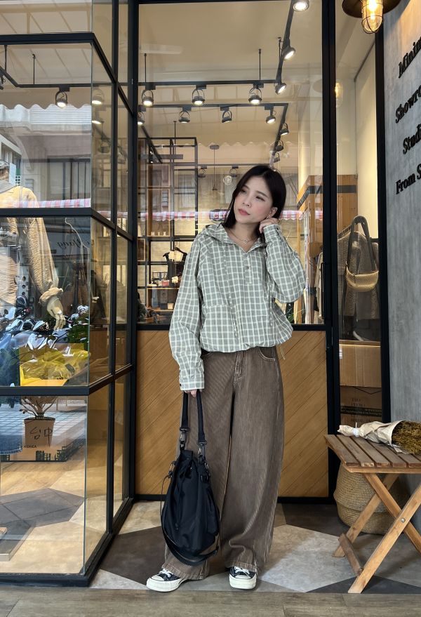 Nv124.超好看水洗色燈芯坑紋寬褲 