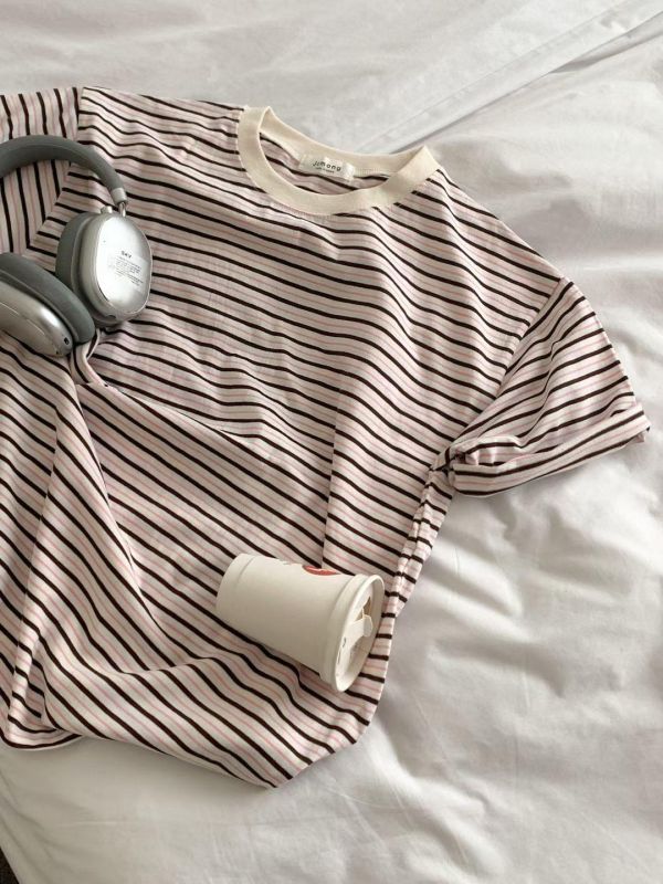 Mh301.可愛彩條短t 