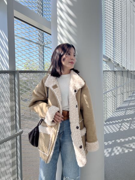 Jn118.歐膩必備雙面穿麂皮毛毛外 