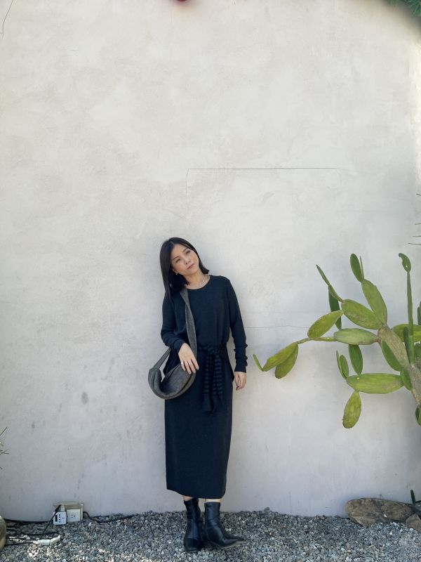 Dm116.修長附披肩針織長洋 