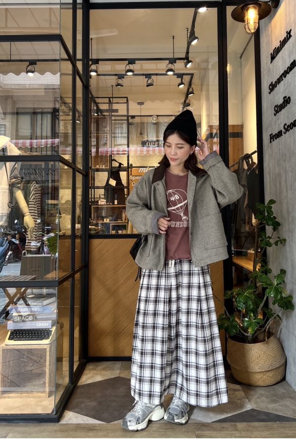 Nn118.超美柔軟格子長裙 