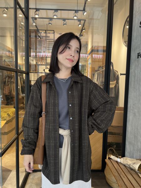 Nv122.高單質感檔口羊毛格衫外 