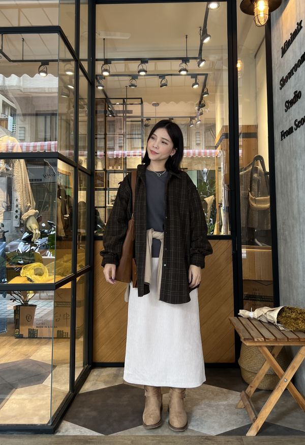 Nv122.高單質感檔口羊毛格衫外 