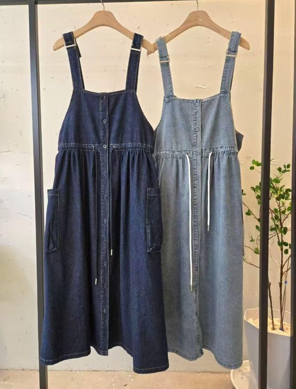 Mh324.超Q抽繩牛仔吊帶裙 