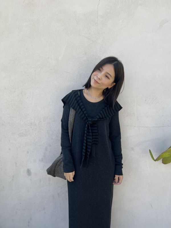 Dm116.修長附披肩針織長洋 