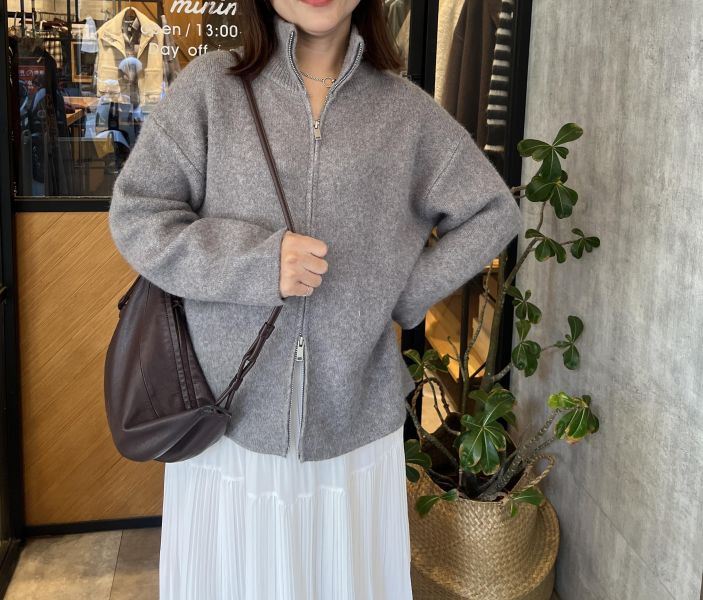 Sp115.質感毛海立領拉鍊外 