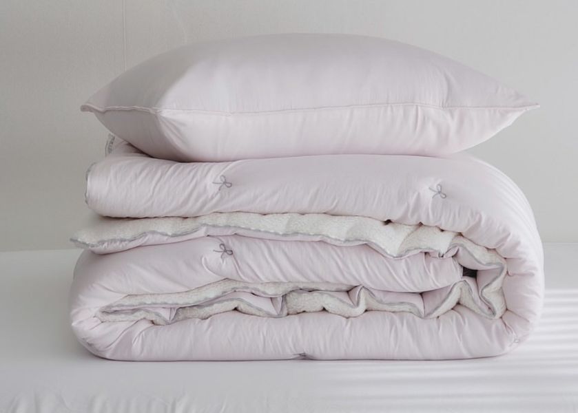 Kg23.簡約蝴蝶結刺繡短絨冬被/粉 