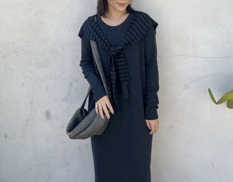 Dm116.修長附披肩針織長洋 