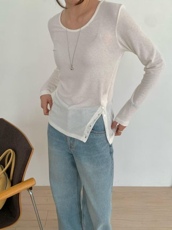 Ma303顯瘦羅紋斜釦t 