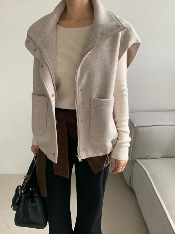 Nv117.口袋毛呢百搭背心 