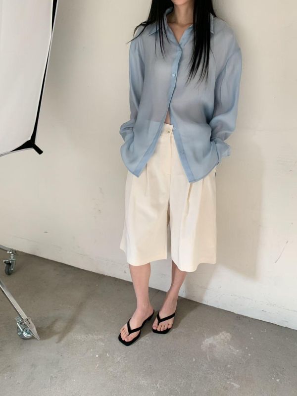 Mh327.背殺系後扣環質感仙氣襯衫 