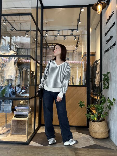 Dc105.v領條紋羊毛衫 