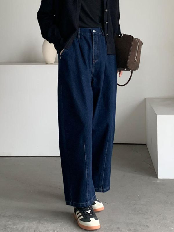 Ap424.不挑人原色小彎刀牛仔寬褲 