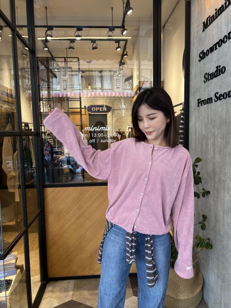 Sp110.霧絨面可愛開襟衫/粉 