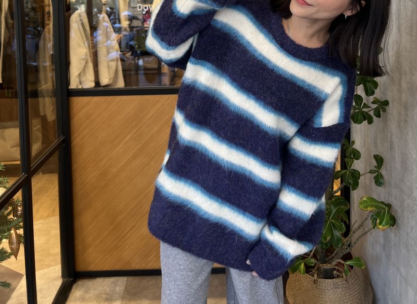 Dm112.室友搶著穿/可愛毛海條紋毛衣 