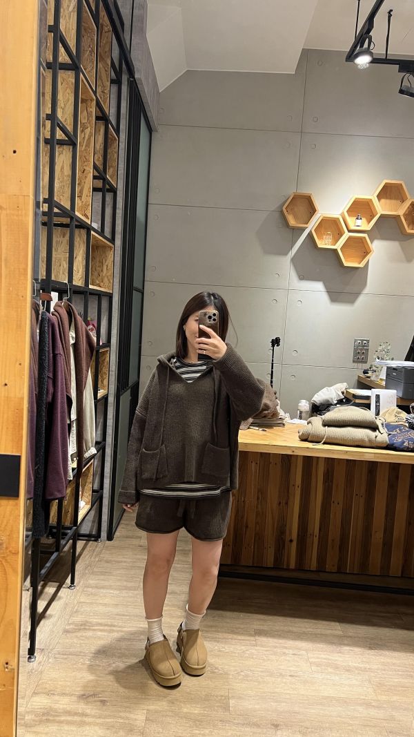 sp124.超Q連帽毛衣+短褲套裝/咖啡 