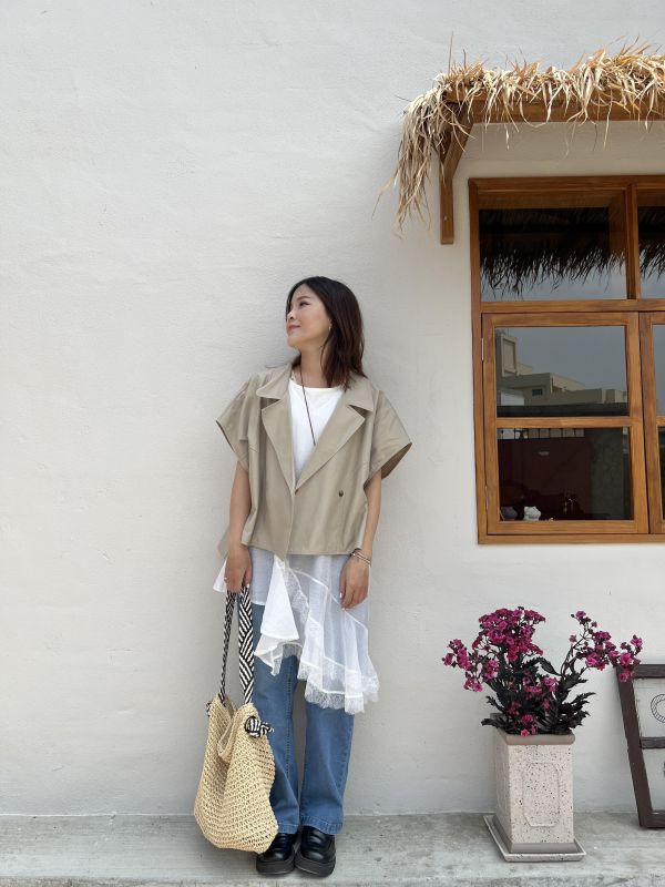 Ap421.設計師檔口斗篷風衣 