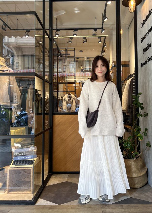 Sp121.超美細摺層次紡裙/杏 