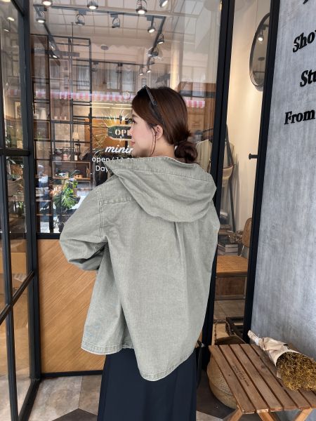 At919.質感水洗料連帽襯衫罩衫 