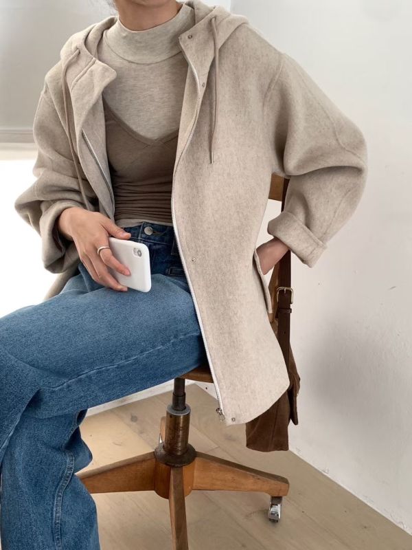 Dm124.全員必收百搭連帽手工大衣 