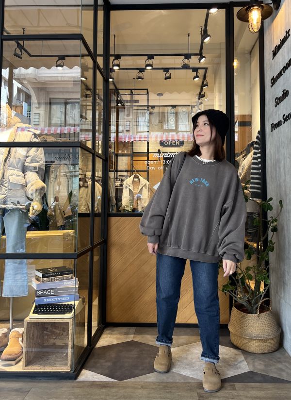 Hn107.超好看剪裁New York 水洗大學t 