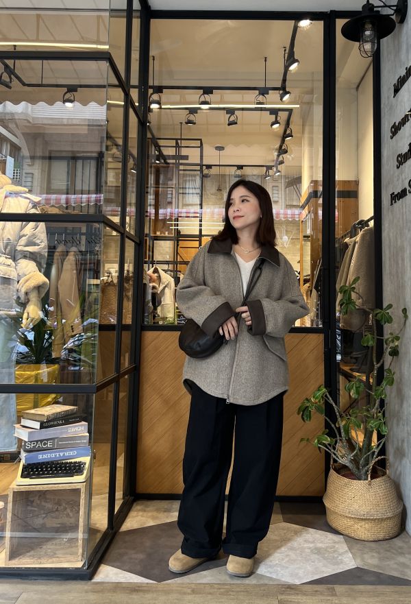 Hn124.最愛設計師檔口超美剪裁拼色大衣 