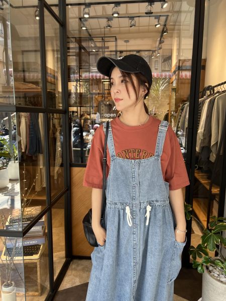 Mh324.超Q抽繩牛仔吊帶裙 