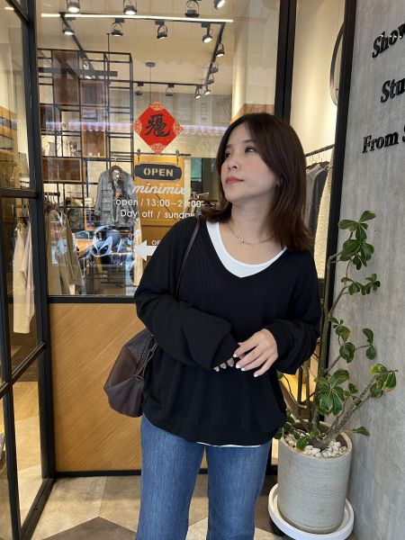 Ma309.柔軟華夫格V領上衣 