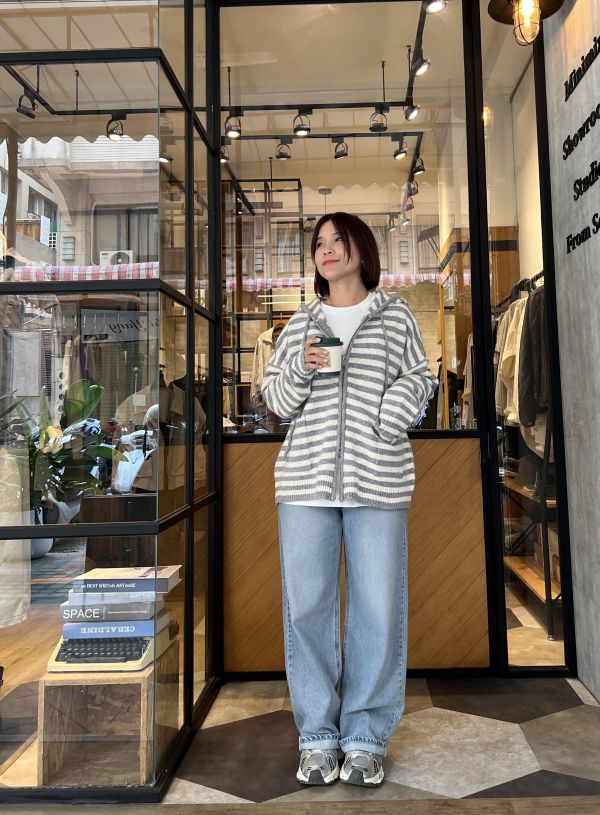 La14.可愛條紋連帽外套 