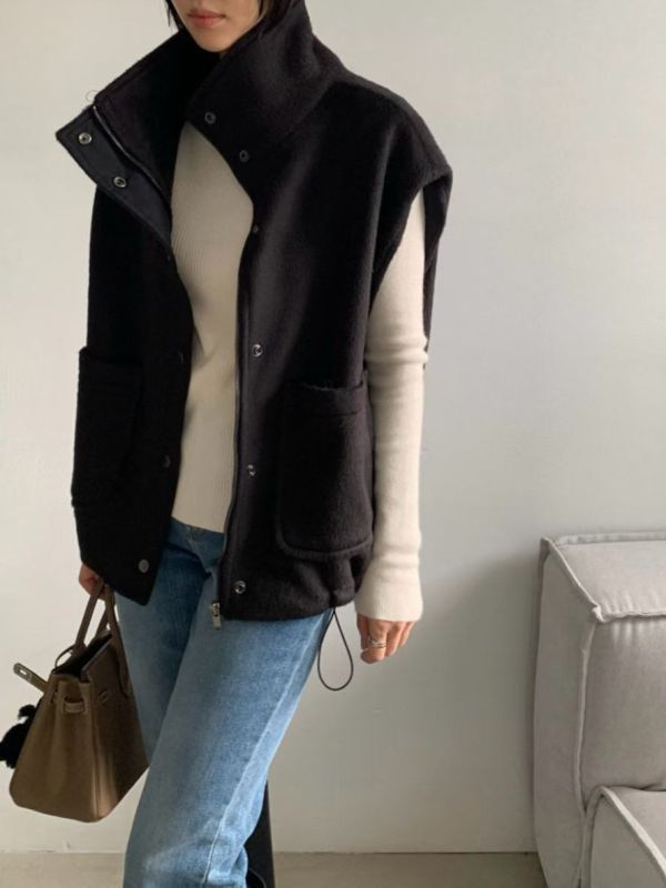 Nv117.口袋毛呢百搭背心 