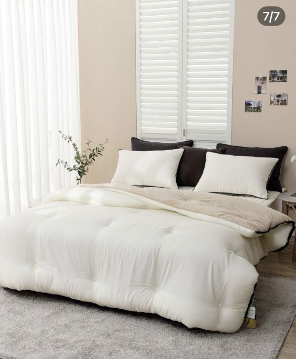 Kg81.質感單色拼短絨毛四季厚被/奶油杏 