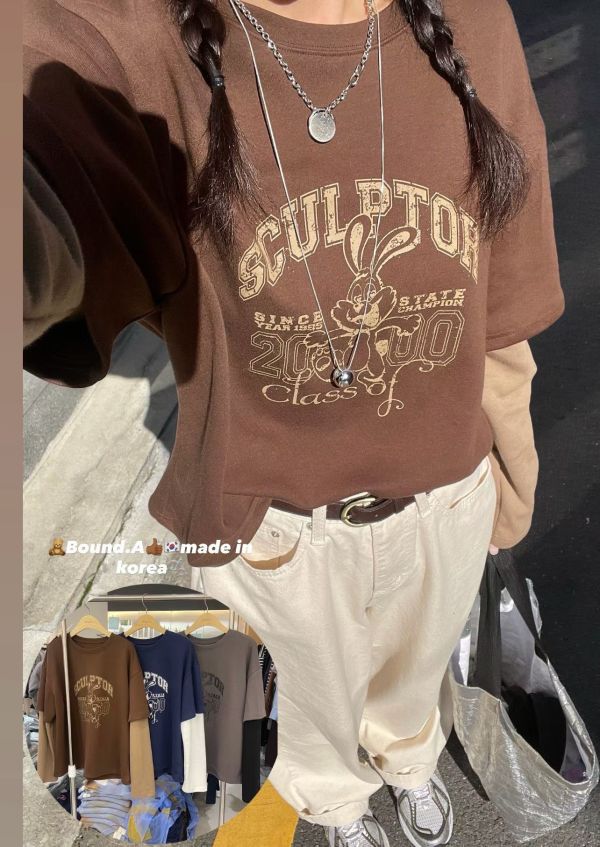 Nv105.新檔口可愛兔兔接袖t 