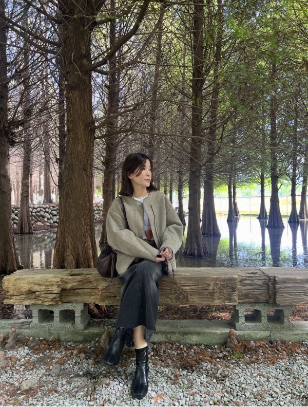 Nn124.超愛的設計師檔口厲害剪裁毛呢外 