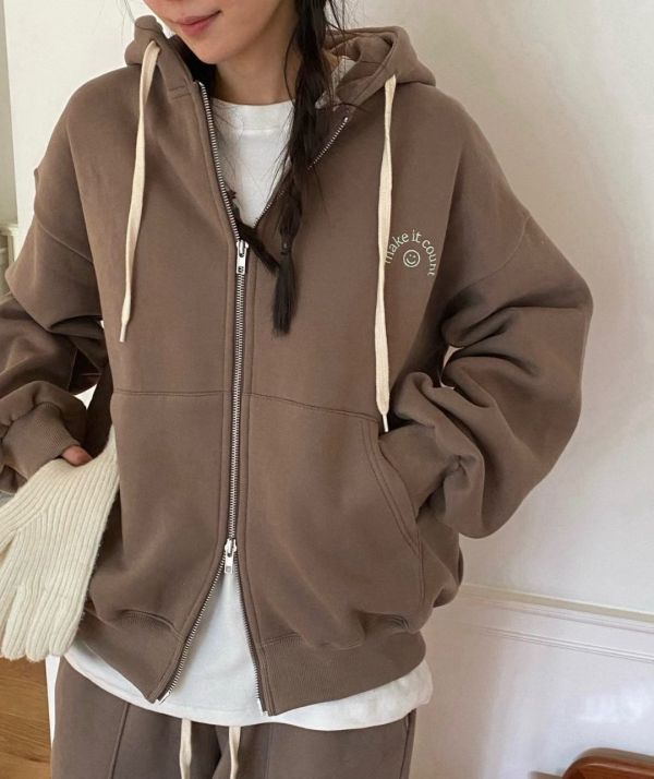 Nv110.舒服笑臉大學連帽外套 