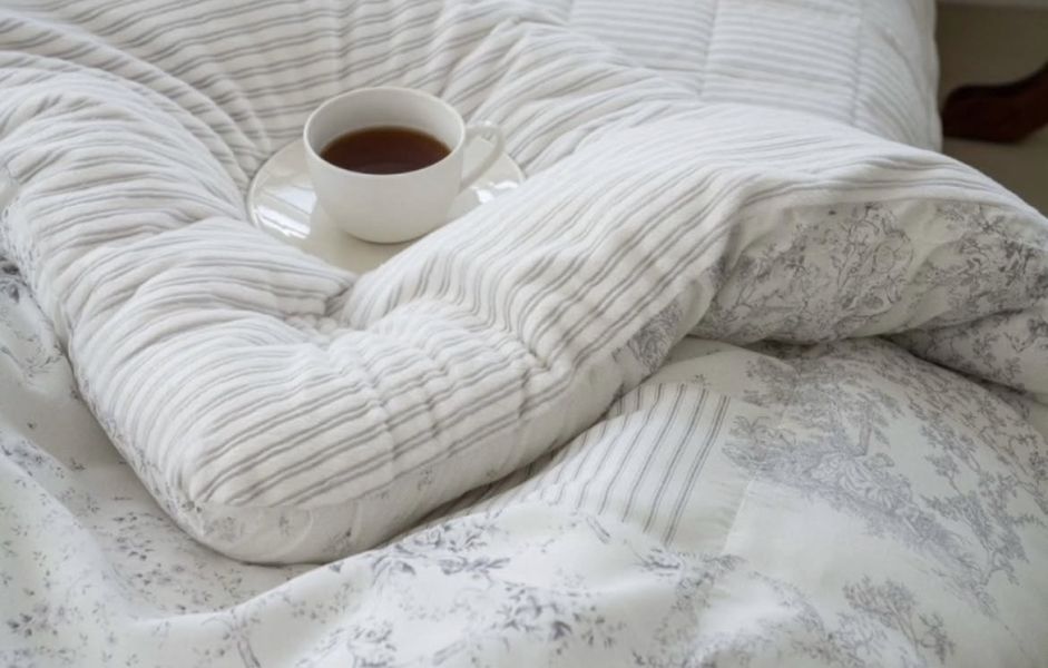 Kg78.線條印花四季短絨厚被/藍 