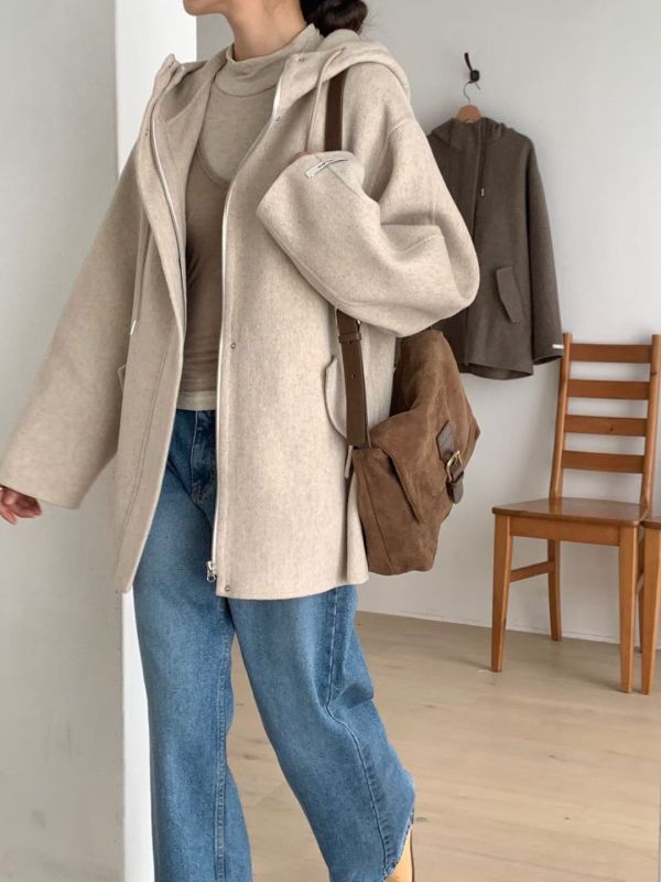 Dm124.全員必收百搭連帽手工大衣 