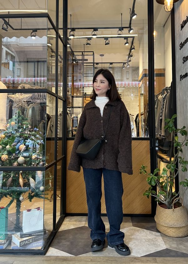 Jn111.超美混色軟Q翻領毛衣外套 