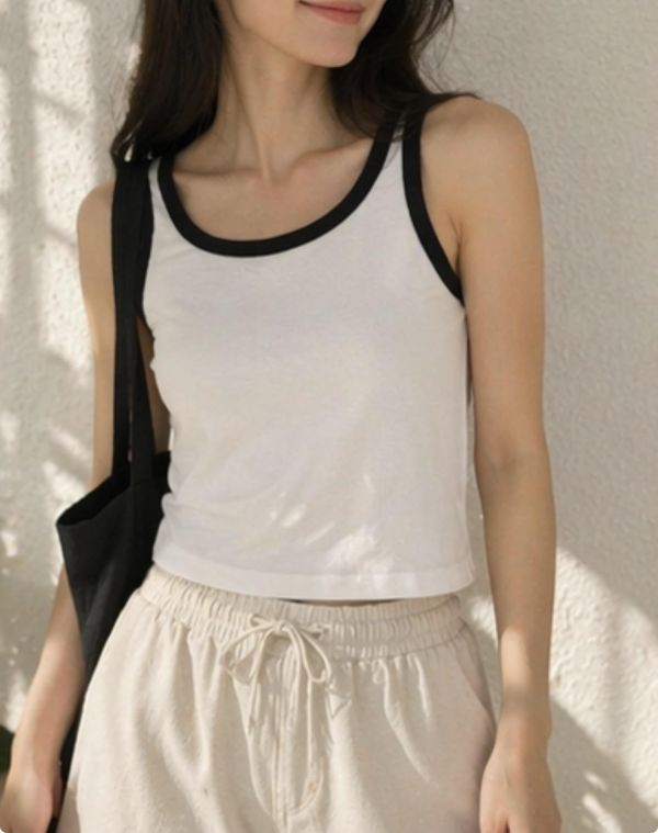 Ai11.羅紋滾邊配色背心 