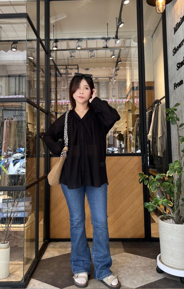 Ap410.自帶仙氣皺摺包釦衫 