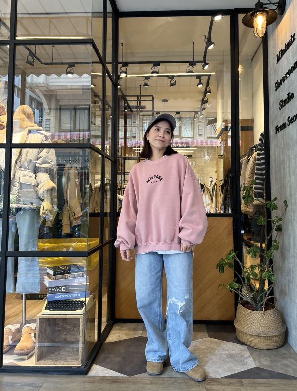 Hn107.超好看剪裁New York 水洗大學t 