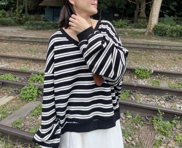 Nn122.超好看類針織條紋大學t 