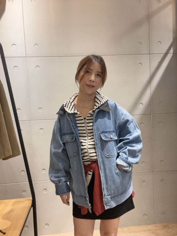 Aa912.百搭條紋連帽外 