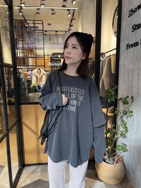 Hn105.室友共穿/超好看水洗接袖t 