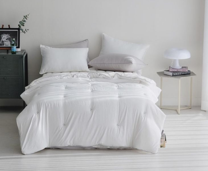 Kg25簡約蝴蝶結刺繡短絨冬被/白 