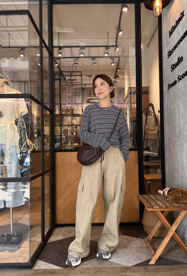 At901.不規則棉條紋T 