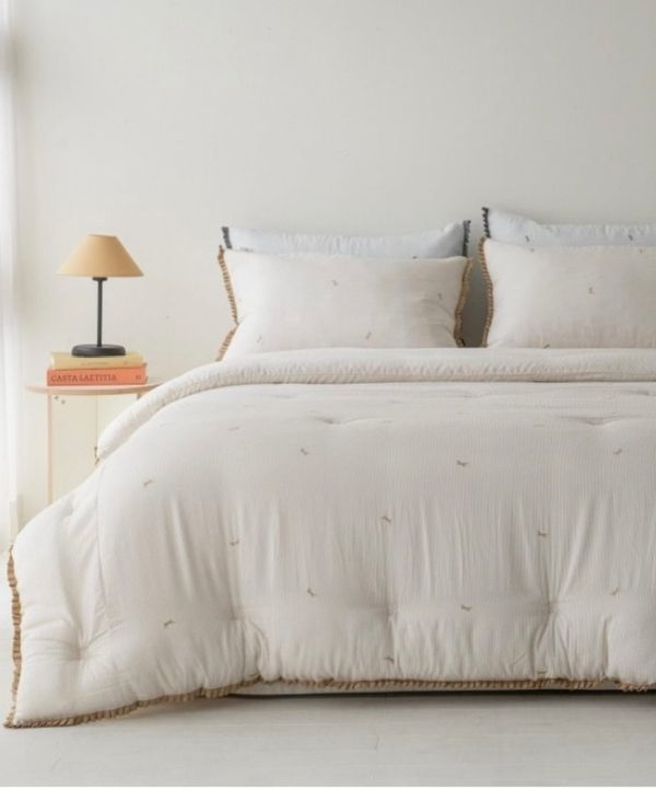 Kg15.法式蝴蝶結刺繡天絲厚被/奶茶 