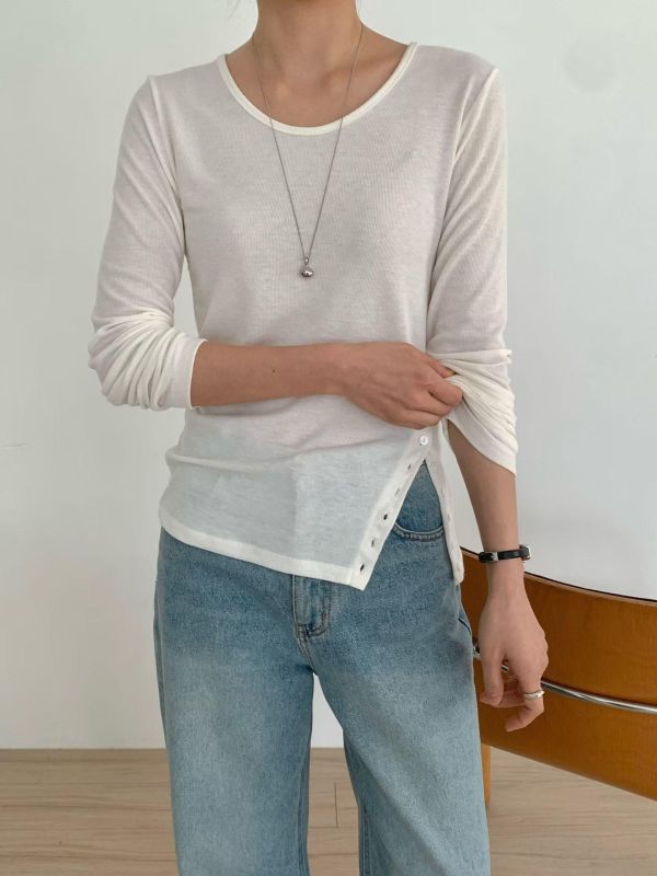 Ma303顯瘦羅紋斜釦t 